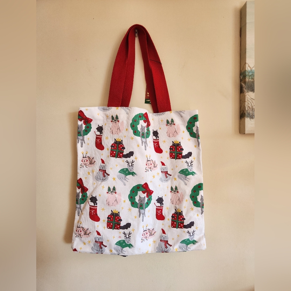 Christmas cat tote bag reusable NWT